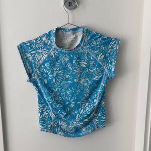 Athleta Women's Short Sleeve Blue Leaf Print Tee